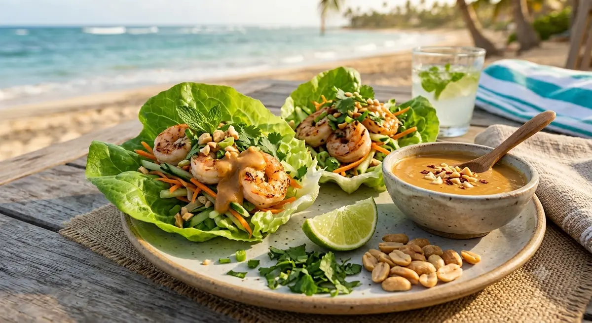 Shrimp Lettuce Wraps with Peanut Sauce